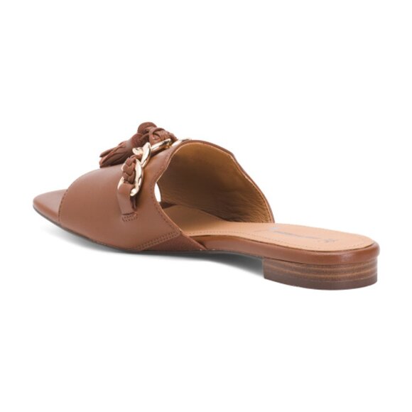 NEW JOHNSTON AND MURPHY Leather Lilly Chain Slide Sandals in cognac 255 3T7M - Picture 3 of 4